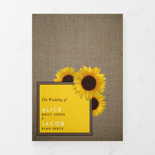 Summer Sunbloemen & Burlap, Wedding Suite Drieluik Uitnodiging (Cover)