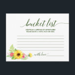 Summer Sunflower Bucket Briefkaart<br><div class="desc">These summer sunflower bucket list cards are the best activity for a spring or summer wedding reption or bridal shower. Het ontwerp floral greenery with bright yellow sunflowers and pink gerbera flowers.</div>