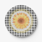Summer Sunflower Gingham Picnic Papieren Bordje (Voorkant)