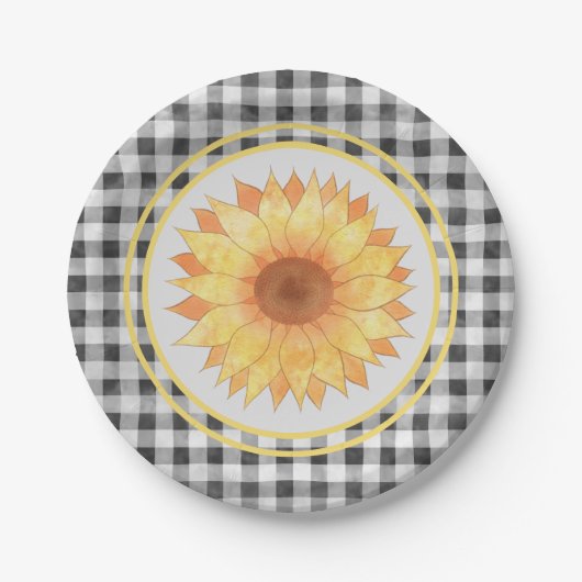 Summer Sunflower Gingham Picnic Papieren Bordje (Voorkant)