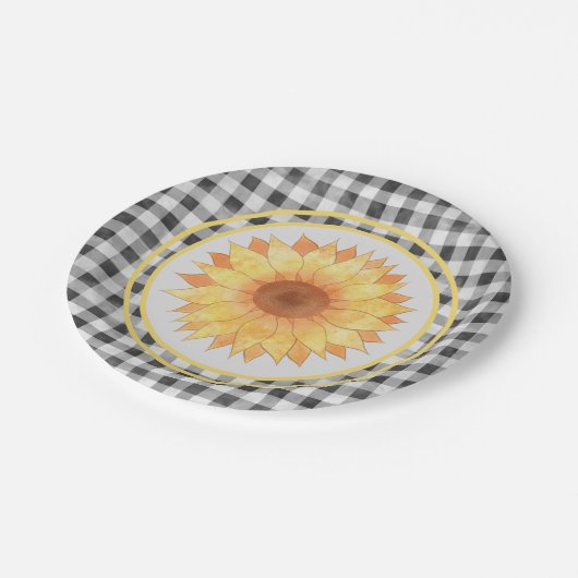 Summer Sunflower Gingham Picnic Papieren Bordje (Gekanteld)