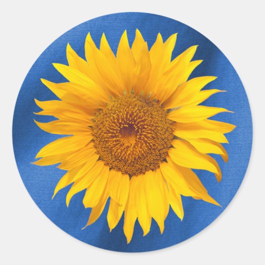 Summer Sunflower Royal Blue Wedding Favor Ronde Sticker (Voorkant)
