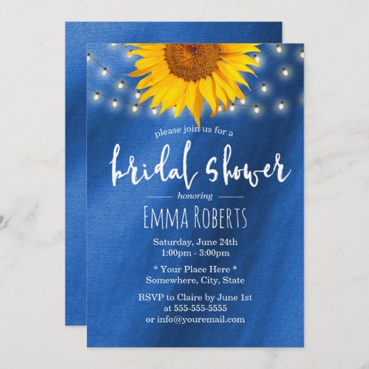 Summer Sunflower String Royal Blue Vrijgezellenfee Kaart (Voorkant / Achterkant)
