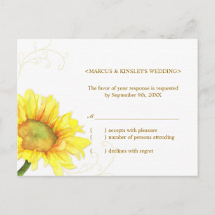 Summer Sunflower Vineyard Wedding RSVP Uitnodiging Briefkaart