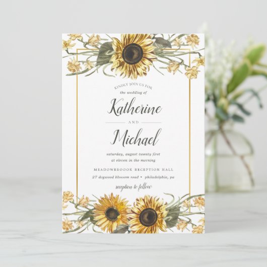 Summer Sunflower Wedding Kaart (Staand voorkant)