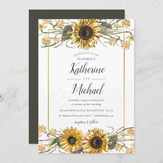 Summer Sunflower Wedding Kaart (Voorkant / Achterkant)