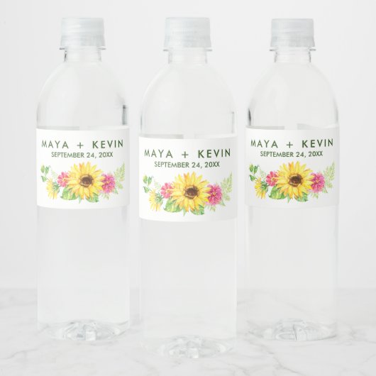 Summer Sunflower Wedding Waterfles Etiket (Flessen)