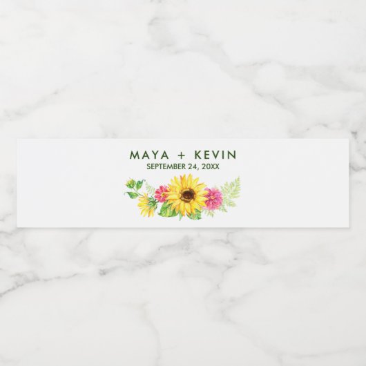 Summer Sunflower Wedding Waterfles Etiket (Enkel label)