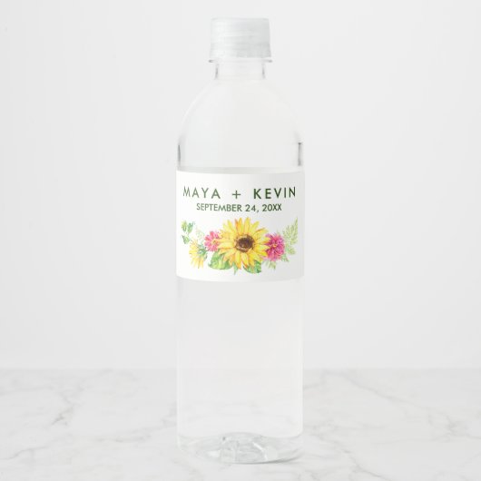 Summer Sunflower Wedding Waterfles Etiket (Voorkant)