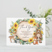 Summer Sunflower Woodland 1e verjaardag Dank u Bedankkaart (Staand voorkant)