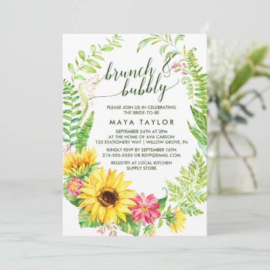 Summer Sunflower Wreath Brunch en Bubble Kaart (Staand voorkant)