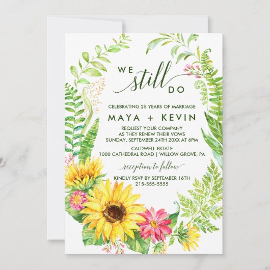 Summer Sunflower Wreath Vow Renewal Kaart (Voorkant)