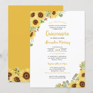 Summer Sunflower Yellow White Floral Quinceanera Kaart