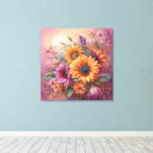 Summer Sunflowers in Pink and yellow  Canvas Afdruk (Insitu (Houten vloer))
