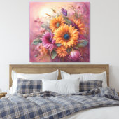 Summer Sunflowers in Pink and yellow  Canvas Afdruk (Insitu (Slaapkamer))