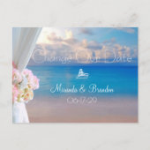 Summer Sunset Floral Beach Wedding Verander de dat Aankondigingskaart (Voorkant)
