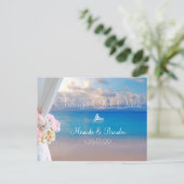 Summer Sunset Floral Beach Wedding Verander de dat Aankondigingskaart (Staand voorkant)