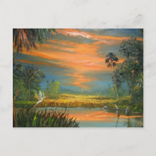 Summer Sunset met Blue Heron Briefkaart
