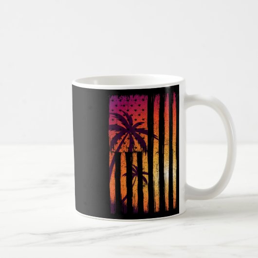 Summer Sunset Palm Trees American Flag Cool Spring Koffiemok (Rechts)