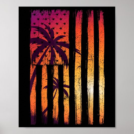 Summer Sunset Palm Trees American Flag Cool Spring Poster (Voorkant)