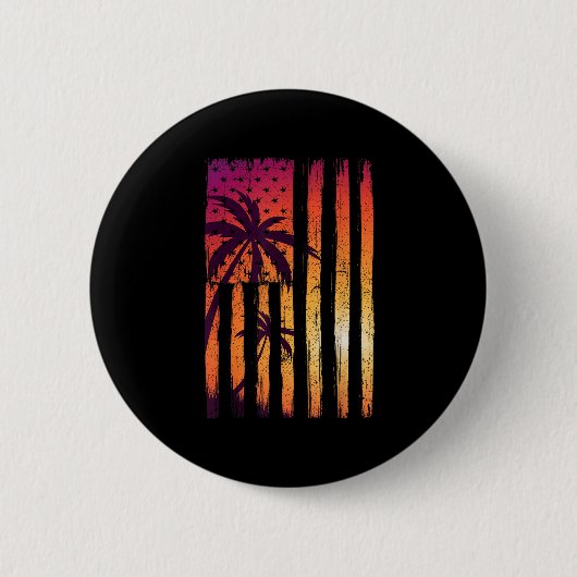 Summer Sunset Palm Trees American Flag Cool Spring Ronde Button 5,7 Cm (Voorkant)