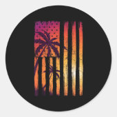 Summer Sunset Palm Trees American Flag Cool Spring Ronde Sticker (Voorkant)