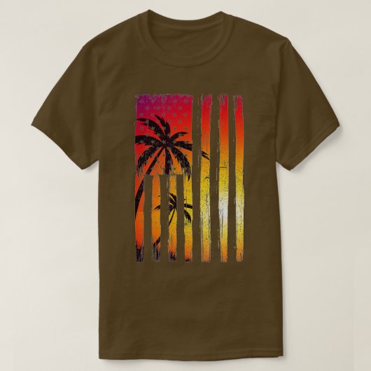 Summer Sunset Palm Trees American Flag Cool Spring T-shirt (Design voorkant)