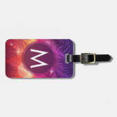 Summer Sunset Palm Trees Monogram Paars Sinaasappe Bagagelabel (Voorkant horizontaal)