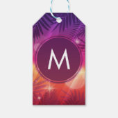 Summer Sunset Palm Trees Monogram Paars Sinaasappe Cadeaulabel (Voorkant)