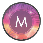 Summer Sunset Palm Trees Monogram Paars Sinaasappe Hockey Puck (Voorkant)