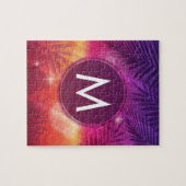 Summer Sunset Palm Trees Monogram Paars Sinaasappe Legpuzzel (Horizontaal)