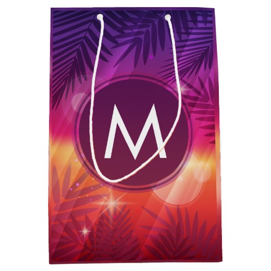 Summer Sunset Palm Trees Monogram Paars Sinaasappe Medium Cadeauzakje (Voorkant)