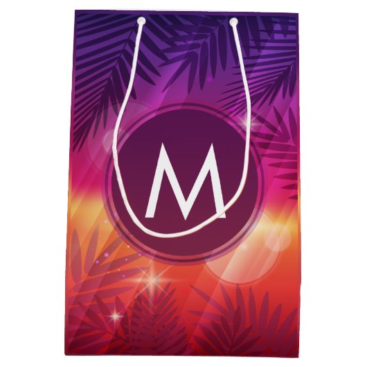 Summer Sunset Palm Trees Monogram Paars Sinaasappe Medium Cadeauzakje (Achterkant)