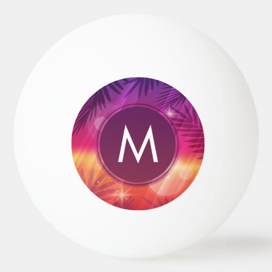 Summer Sunset Palm Trees Monogram Paars Sinaasappe Pingpongbal (Voorkant)