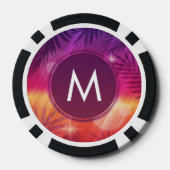 Summer Sunset Palm Trees Monogram Paars Sinaasappe Poker Chips (Achterkant)