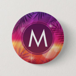Summer Sunset Palm Trees Monogram Paars Sinaasappe Ronde Button 5,7 Cm