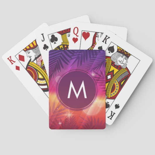 Summer Sunset Palm Trees Monogram Paars Sinaasappe Speelkaarten (Achterkant)