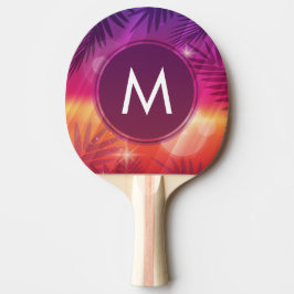 Summer Sunset Palm Trees Monogram Paars Sinaasappe Tafeltennisbatje