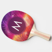 Summer Sunset Palm Trees Monogram Paars Sinaasappe Tafeltennisbatje (Zijkant)