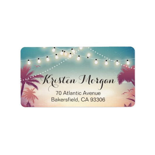 Summer Sunset Palm Tress String Lights Etiket (Voorkant)