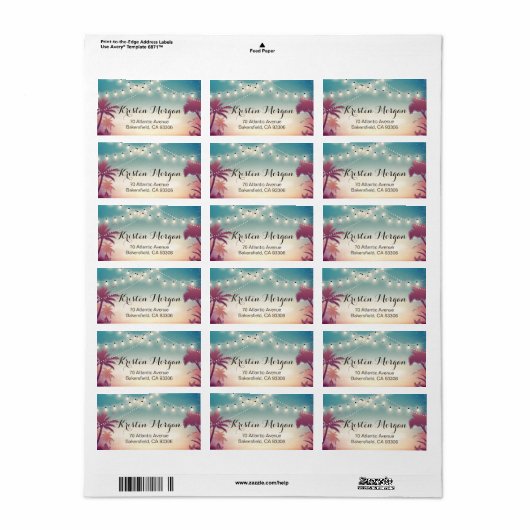 Summer Sunset Palm Tress String Lights Etiket (Full Sheet)