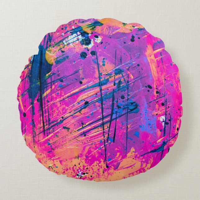 Summer Sunset Splatter Paint Abstract Rond Kussen (Voorkant)