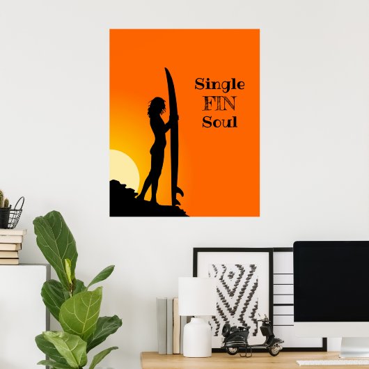 Summer Sunset Surfer Girl Single Fin Soul Poster (Thuiskantoor)