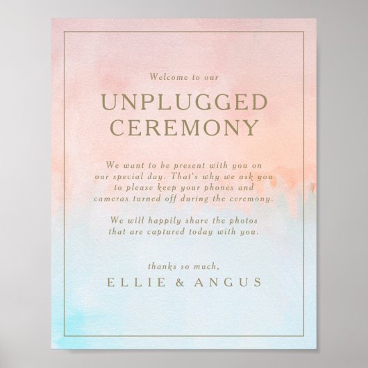 Summer Sunset Waterverf Unplugged Ceremony Sign Poster (Voorkant)