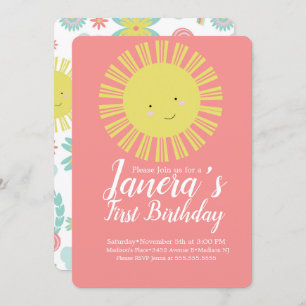 Summer Sunshine Floral Sun Girls Birthday Party Kaart
