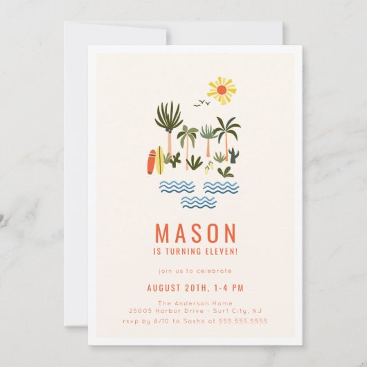 Summer Surf Birthday Party Invitation Kaart (Voorkant)