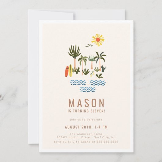 Summer Surf Birthday Party Invitation Kaart (Voorkant)
