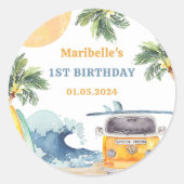 Summer Surf Birthday Party Ronde Sticker (Voorkant)
