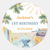 Summer Surf Birthday Party Ronde Sticker (Voorkant)