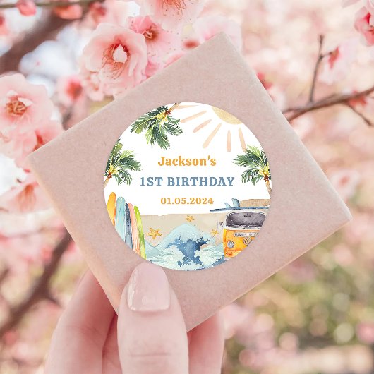 Summer Surf Birthday Party Ronde Sticker